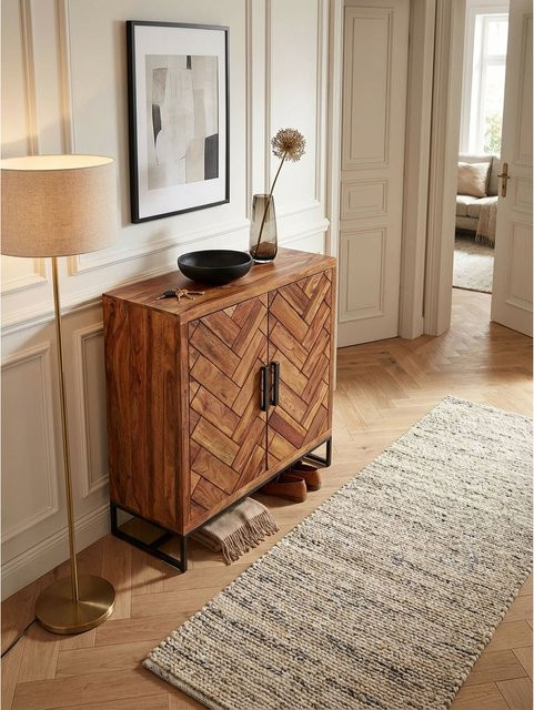 Schuhschrank KADIMA DESIGN aus Massivholz in Braun mit Fischgrätmuster, B/T/H: 100 x 40 x 105 cm - Bild 1