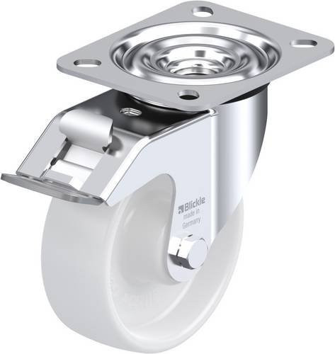 Blickle Lenkrolle LE-PPN 100R-FI mit Feststeller, Rad-Durchmesser: 100 mm, Tragfähigkeit: 150 kg, Farbe: Silber/Weiß - Bild 1