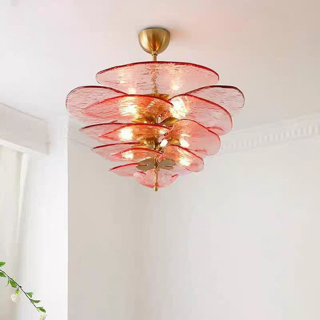 HomeLover Murano Kronleuchter Blütenblätter in Gold, Rosa und Grün aus Glas im Art Deco Design - Bild 1