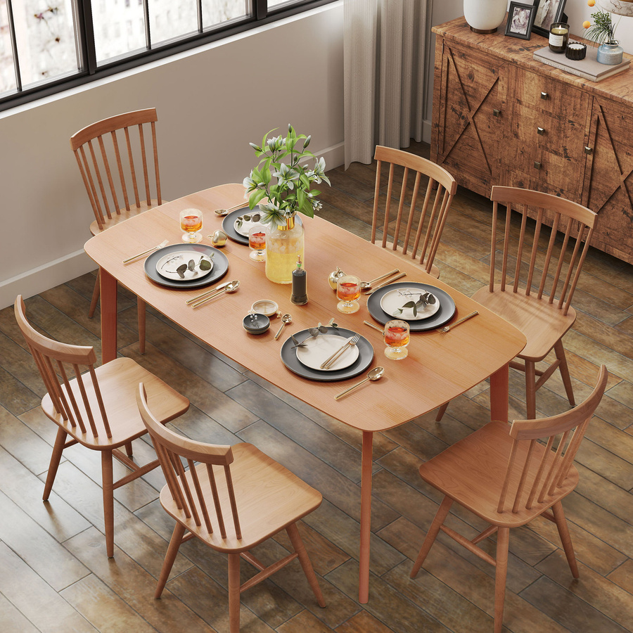 HOMCOM Rechteckiger Esstisch für 6 Personen in Braun mit massivem Holzrahmen und großer Tischplatte für Esszimmer, Wohnzimmer oder Küche, Breite: 150 cm - Bild 2