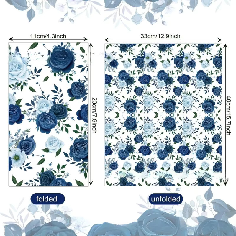 GUANYAO Vintage Blaue Blume Seidenpapier Tischsets für Hochzeit und Geburtstag, 20er Paket, B: 33 cm x H: 40 cm - Bild 5
