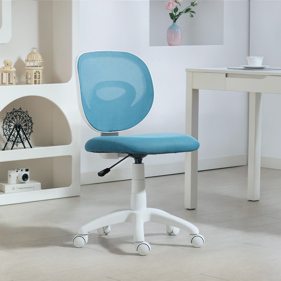 HOMCOM Ergonomischer Bürostuhl mit C-förmiger Rückenstütze, Höhenverstellbarer Drehstuhl ohne Armlehnen, Blau - Bild 2