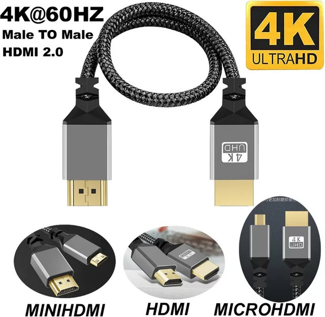BSN HDMI-zu-HDMI-Kabel Nylon HD 4K@60Hz V2.0 Verlängerungskabel Stecker auf Stecker, Schwarz - Bild 1