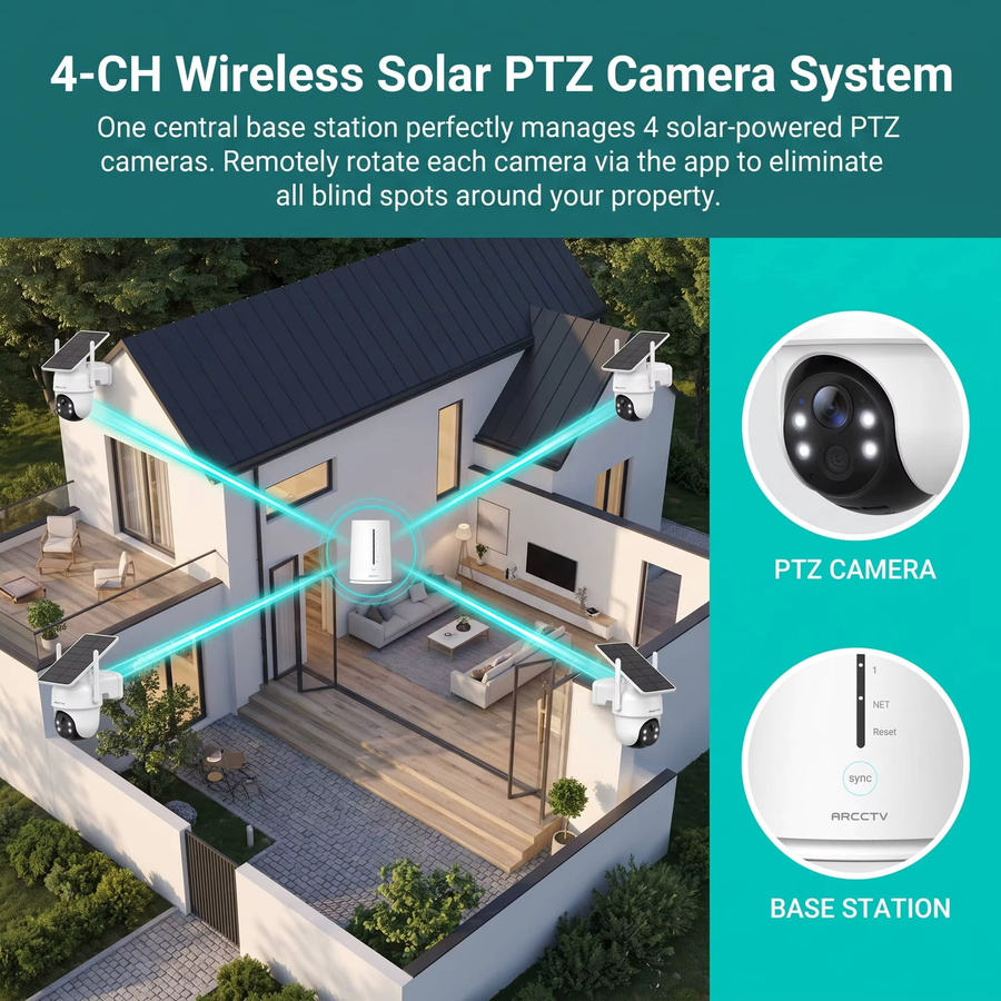 ARCCTV 4MP Solar Wifi Kamera Kit Outdoor Wireless Sicherheit Überwachung Set mit Sirene, Alarm, Humanoider Erkennung und Zwei-Wege-Audio in Weiß - Bild 3