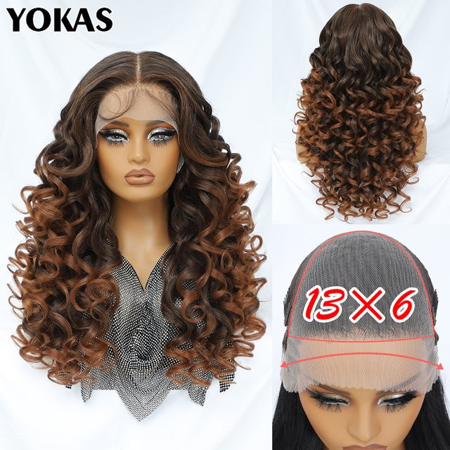 YOKAS Lace-Frontal-Perücke, synthetisch, lose Locken, 61 cm, Damen - Bild 1