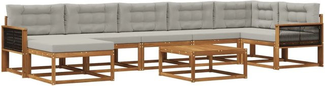 vidaXL Outdoor-Sofagarnitur aus massivem Akazienholz mit 8 Kissen in Natur und Hellgrau - Bild 1