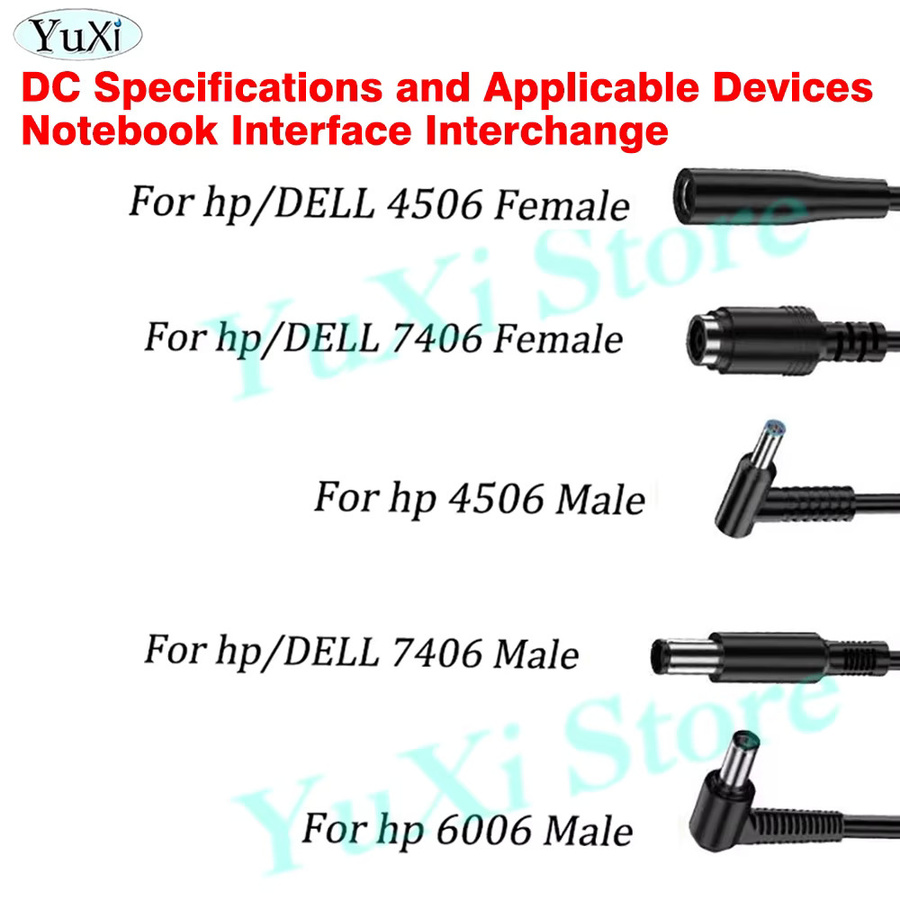 YuXi Laptop-Adapterkabel Schwarz mit quadratischem Stecker auf Buchse für Lenovo, HP und Dell, DC-Stromversorgung Ladegerät-Konverterkabel, 4,5 x 3,0 mm und 5,5 x 2,1 mm - Bild 2