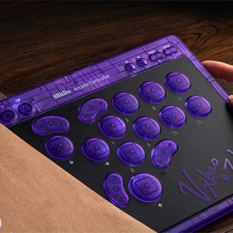 8BitDo Arcade-Controller Signature Edition Transparent Purple für Nintendo Switch und Windows mit Bluetooth und 2.4G - Bild 2
