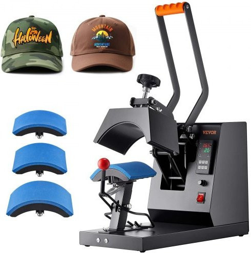VEVOR 4 in 1 Hut-Heizpresse für Kappen und Sublimation, Schwarz, mit LCD-Digital-Timer und Temperaturregelung, inklusive 4 gebogener Heizelemente (Heizelemente: 15,24 x 7,6 cm, 17 x 6,86 cm, 17 x 6,86 cm, 20,57 x 8,89 cm) - Bild 1