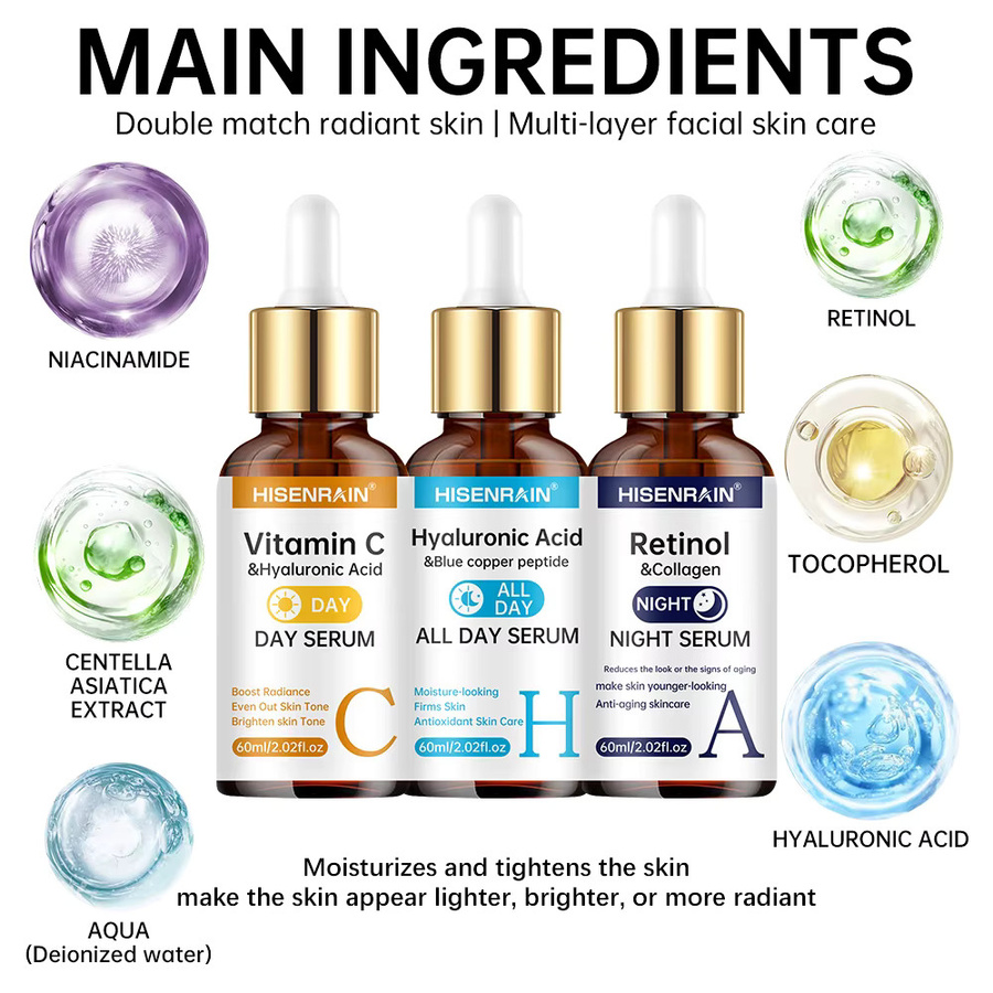 HISENRAIN Vitamin C + Retinol + Hyaluronsäure Serum Duo, für normale Haut - Bild 2