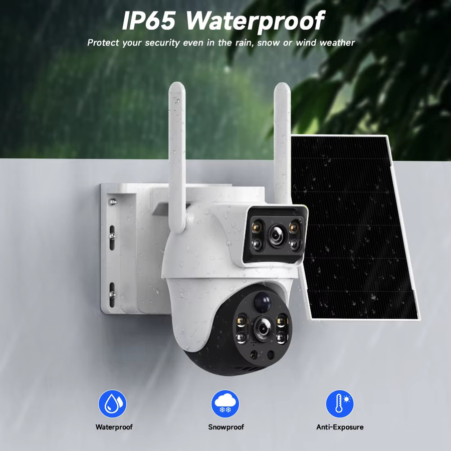 V380 Pro WiFi Solar Kamera mit Dual Linsen, 8MP 4K Outdoor IP Kamera, Low Power Batterie, PIR Bewegungsmelder und Nachtsicht, Farbe: Weiß - Bild 3