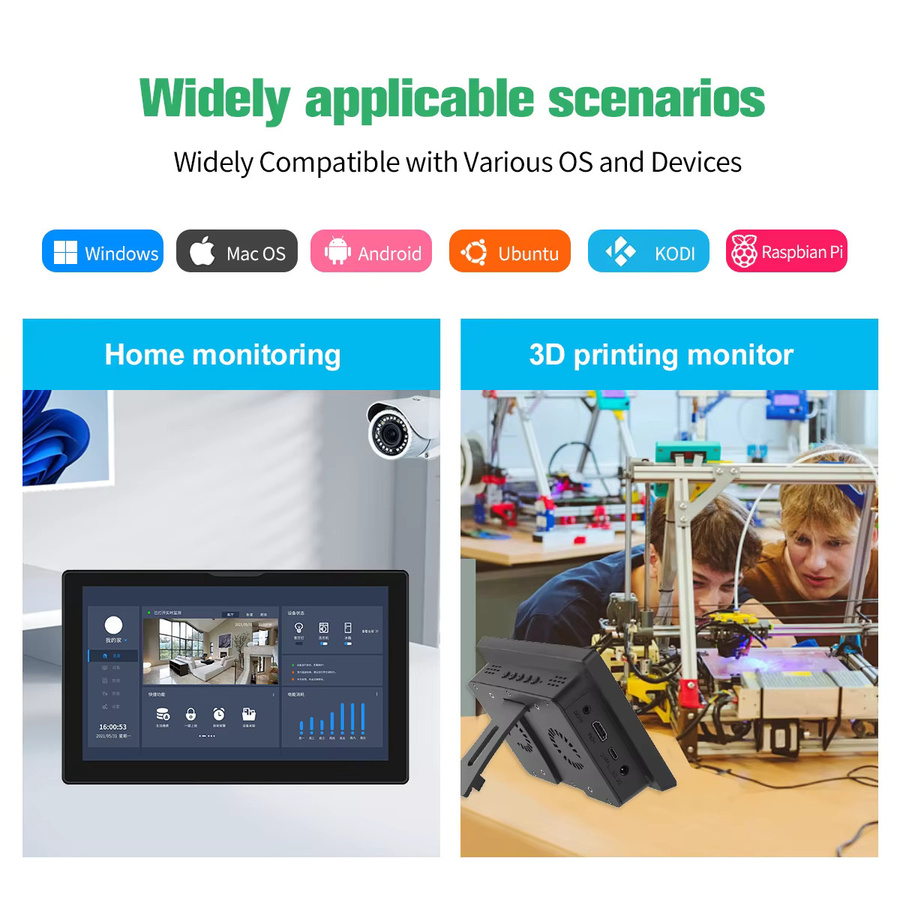Unew Premium 8-Zoll Touchscreen-Monitor für Raspberry Pi 5/4/3 mit 1280x800 Auflösung, HDMI und USB, Schwarz, inklusive integriertem Lüfter und Lautsprechern - Bild 3