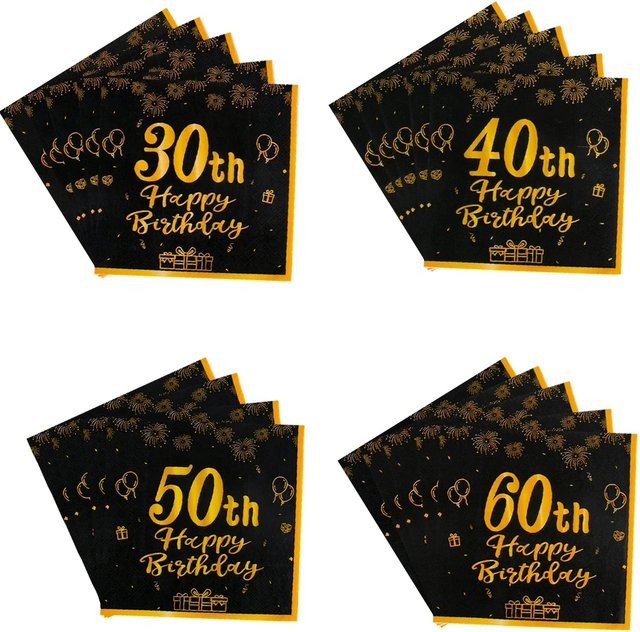 20 Stück Einweg-Partyservietten Schwarz und Gold für Jubiläumsgeburtstage wie 30., 40., 50. oder 60. Geburtstag - Bild 1