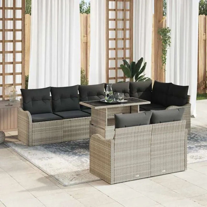 Vidaxl Garten-Sofa-Set aus Polyrattan mit 9-teiligem Kissen-Set in Grau - Bild 1