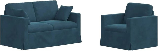 vidaXL Sofa Set 2-teilig Blau Samt mit Metallrahmen, B/T/H: 138 x 78 x 80 cm und 78 x 78 x 80 cm - Bild 1