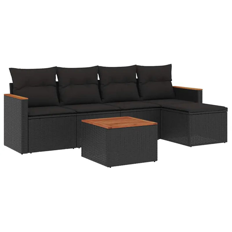 vidaXL 6-teilige Garten-Sofagarnitur aus Poly-Rattan in Schwarz mit Kissen und pulverbeschichtetem Stahlgestell - Bild 2