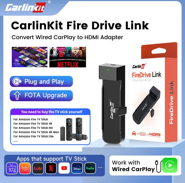 Carlinkit Wireless CarPlay TV Adapter für Fire TV Stick HD 4K Max Lite, HDMI Streaming Box in Schwarz - Bild 1