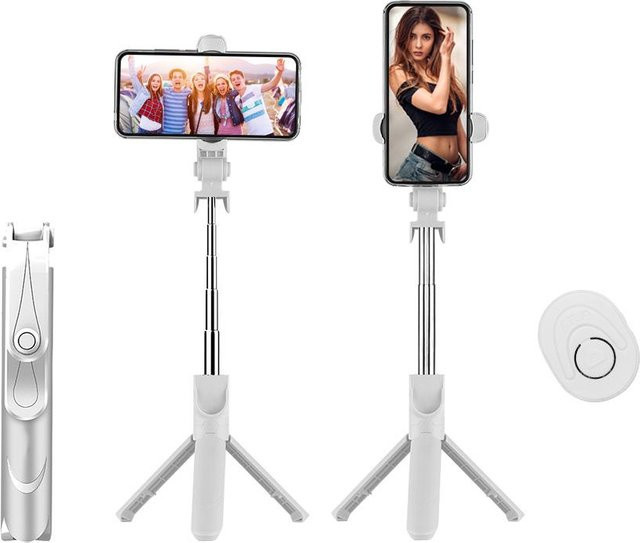 TOMTOP 5-teiliger ausziehbarer Selfie-Stick mit integriertem universellen Telefonhalter und Bluetooth-Fernbedienung in Weiß - Bild 1