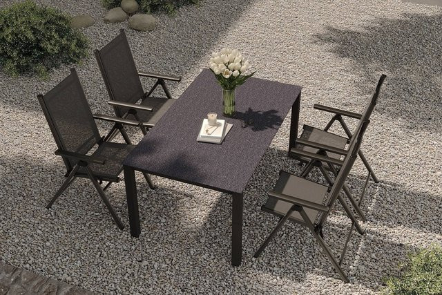 Kettler BasicPlus Pro Garten-Essgruppe in Anthrazit mit Tisch und 4 Klappstühlen aus Aluminium und Textilene, Tisch B: 160 cm, T: 95 cm, H: 74 cm - Bild 1