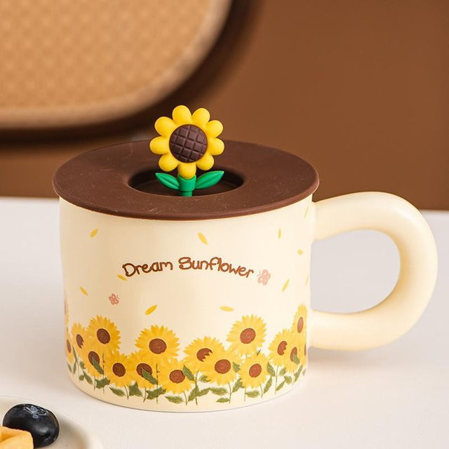 Yiran Furniture Keramiktasse Sonnenblume in Gelb, Retro Blumenbecher mit 350,5 ml - Bild 1