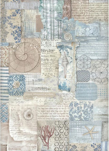 Stamperia Motiv-Strohseide Silent Sea Texture in Blau und Multi, Format A4 - Bild 1