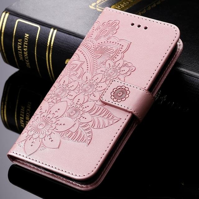 JJ-Ngup Handyhülle aus Leder mit Blumen- und Blättermuster für Samsung Galaxy S22 Ultra S21 Plus S20 FE 5G S10 in Pink - Bild 1