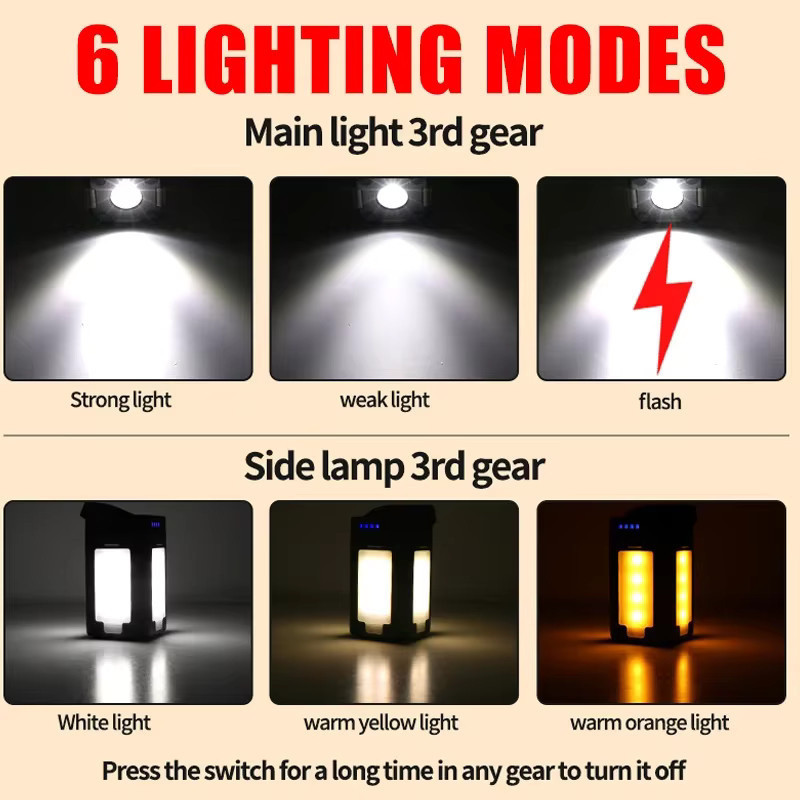 XIWANGFIRE Solar-LED-Leuchte mit Typ-C Akku und Powerbank-Funktion, weiße tragbare Campinglampe mit Haken für Outdoor, Wandern und Angeln - Bild 3