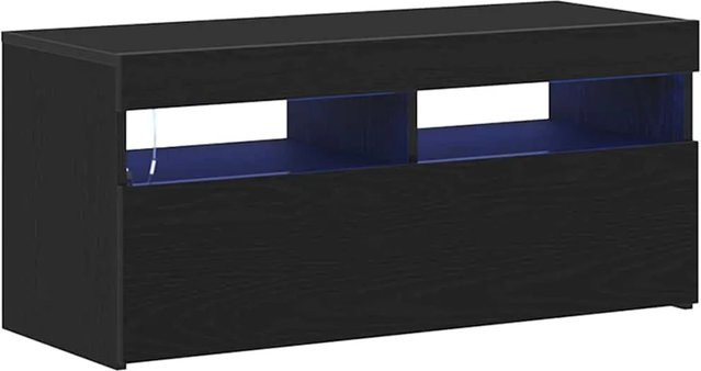 vidaXL TV-Schrank modern in Schwarz und Braun mit integrierter Beleuchtung und Medienfächern, B/T/H: 90 x 35 x 40 cm - Bild 1