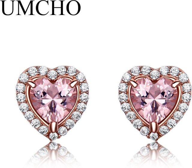 Umcho Ohrstecker, 925 Silber, Roségold, Zirkonia, Damen, Rosa - Bild 1