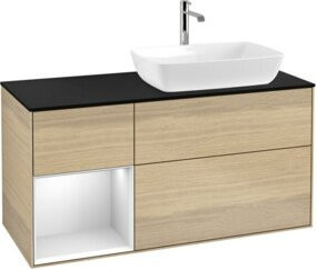 V&B Waschtischunterschrank Finion mit Wandbeleuchtung, Farbe: Weiß lackiert und Eiche offen, Breite: 120 cm - Bild 1