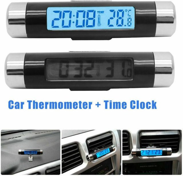 CosyHome Digitale Auto Uhr mit Thermometer und LCD Display in Schwarz zur Befestigung am Lüftungsschlitz - Bild 1
