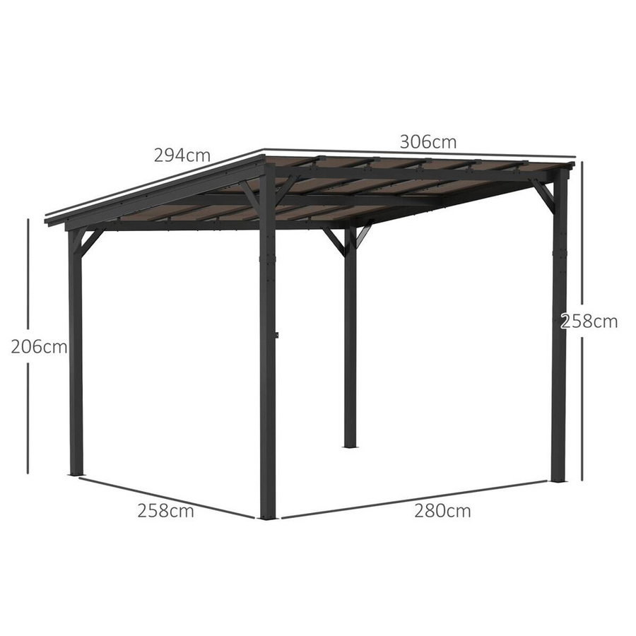 Outsunny Pergola aus Metall und Polycarbonat in Dunkelgrau, B/H/L: 294 x 258 x 306 cm - Bild 5
