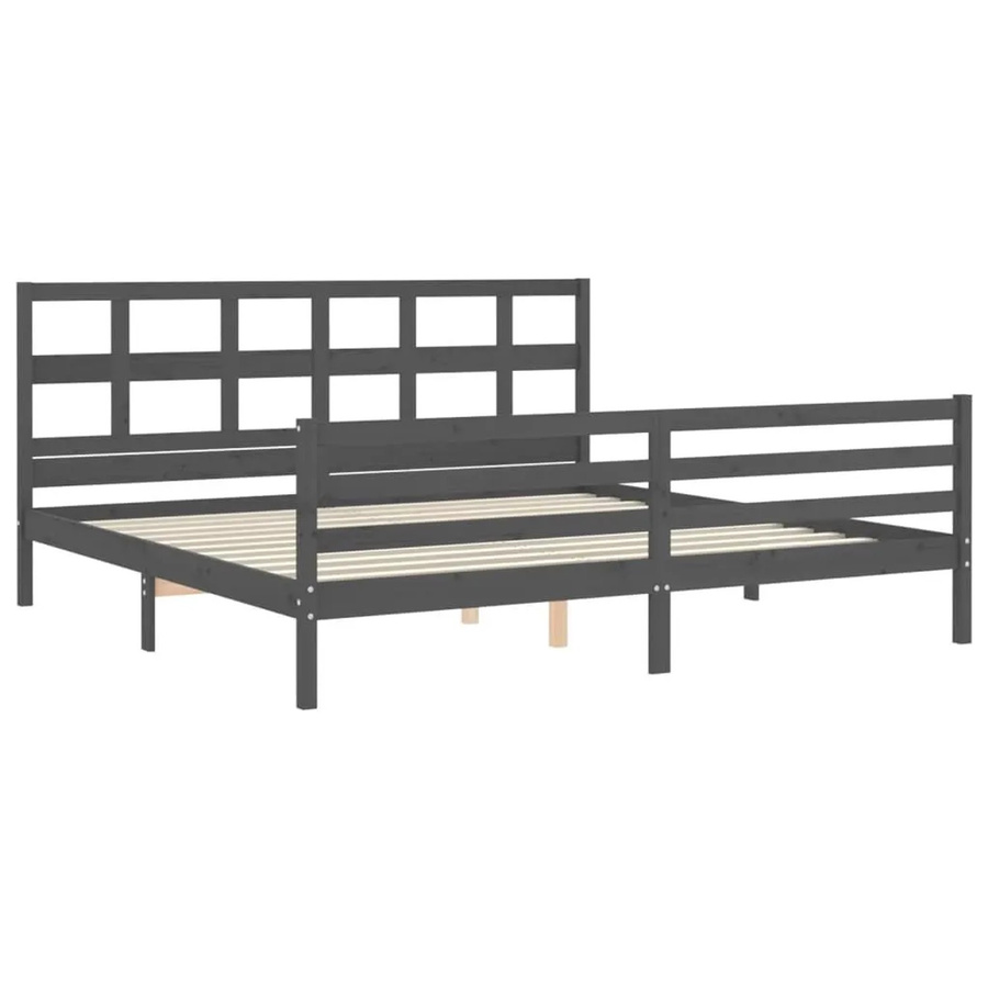 vidaXL Massivholzbett aus Kiefernholz mit Kopfteil in Grau mit rustikaler Optik, B/T/H: 200 x 200 x 205,5 cm - Bild 2