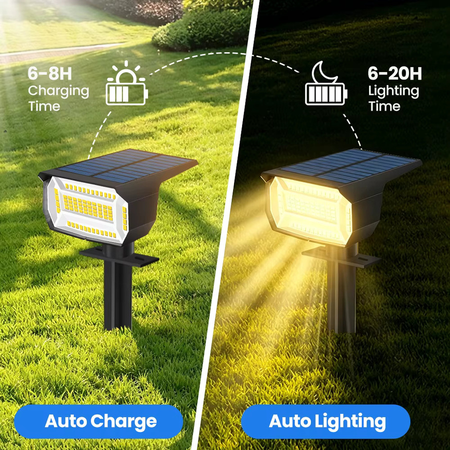 4er Set Solar-Spot-Leuchten mit 72 LED für den Außenbereich, IP65 wasserdicht, schwarze LED-Flutlicht-Landschaftsstrahler mit warmweißem Licht für Garten und Hof - Bild 3