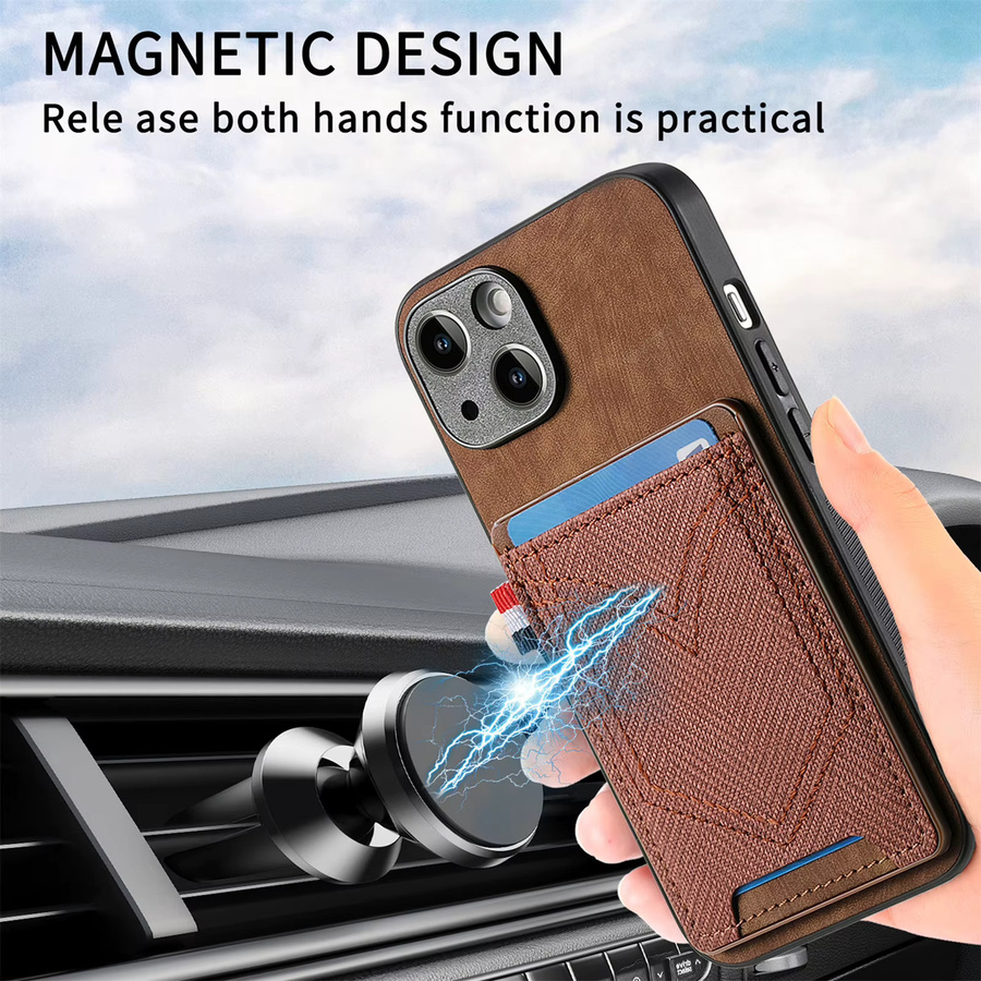 Magnetische Lederhülle mit Kartenetui für iPhone 11 bis iPhone 17 Pro Max, Marke JohnDan, Farben: Schwarz und Braun - Bild 3