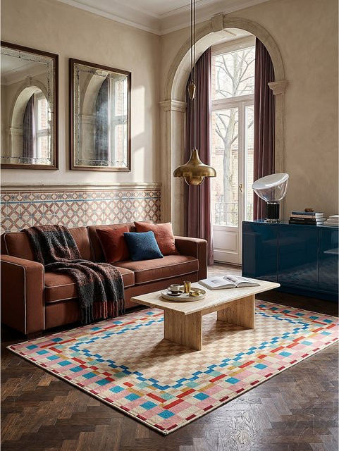 Wollteppich Schachbrett DAHLIA von Kadima Design in Bunt, B/B: 180 x 230 cm - Bild 1