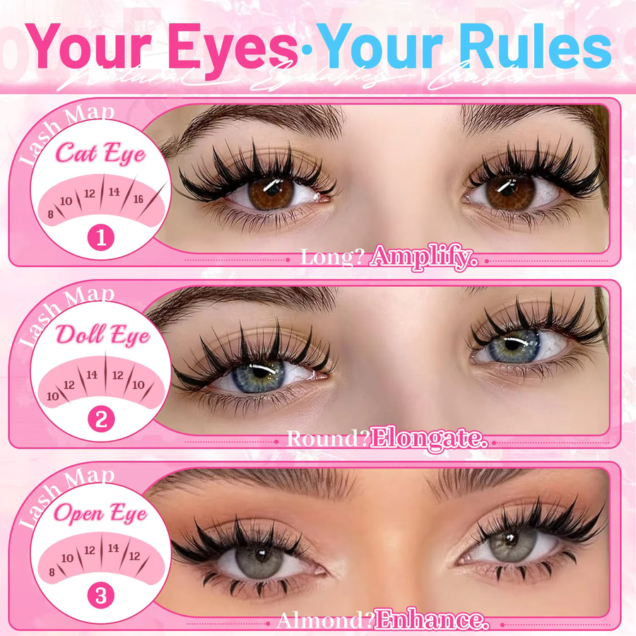 Eimny Fairy Lash Cluster Set, 164-teilig, Black, C-Curl, Natürliche Wimpernverlängerung - Bild 4