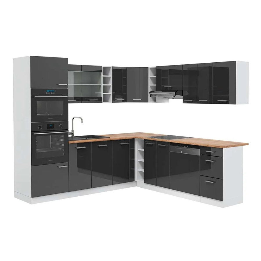 Vicco R-Line Eckküche in Anthrazit Hochglanz und Weiß mit Eiche-Optik, B/T/H: 237 x 247 cm - Bild 1