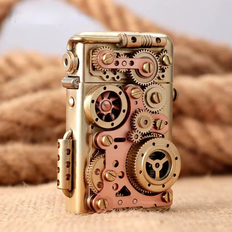 Zorro Personalisiertes Mechanisches Steampunk-Feuerzeug aus Reinkupfer in Gold mit Getriebeverbindung - Bild 2