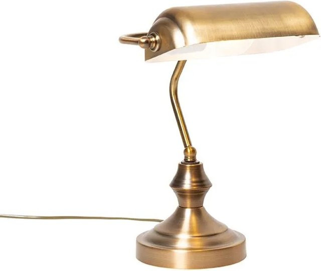 QAZQA Klassische Banker-Tischlampe aus Metall in Bronze mit grünem Glasschirm - Bild 1
