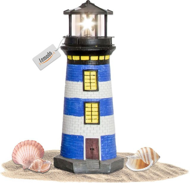 Lemodo Gartendeko Leuchtturm mit Solar blau/weiß, handbemalte Gartenfigur, Höhe: 37 cm - Bild 1