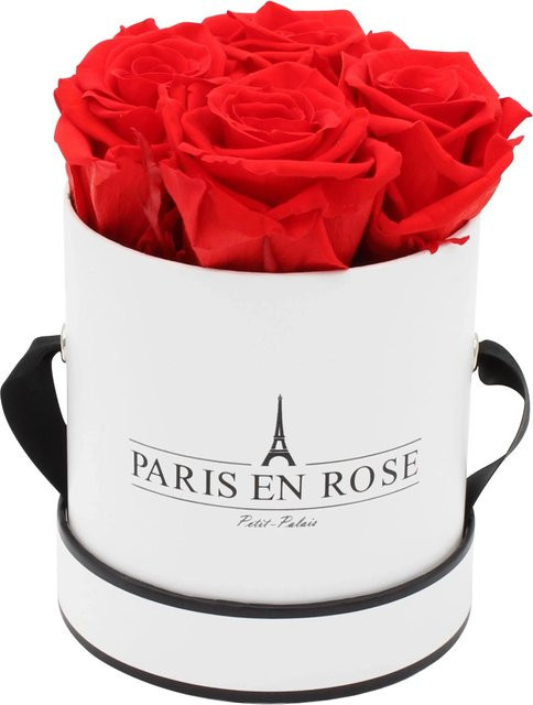 PARIS EN ROSE Rosenbox in Weiß-Schwarz mit 4 roten Rosen, Durchmesser: 10 cm - Bild 1