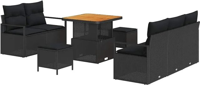 vidaXL Garten-Sofa-Set 8-tlg. aus Poly-Rattan in Schwarz mit Kissen und Tisch - Bild 1