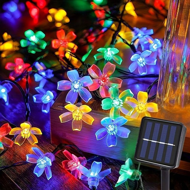 IEEYEEY Solar-LED-Lichterkette Kirschblüten in Schwarz für Garten und Außenbereich mit 8 Modi und Dämmerungssensor - Bild 1