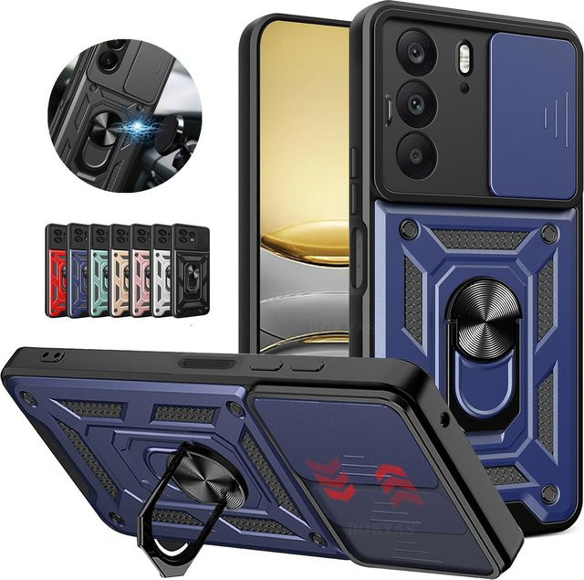 Schutzhülle für Realme C71, C75 4G, C85 Pro, C100i und C100 5G mit Linsenschutz und magnetischem Ringhalter in Schwarz - Bild 1