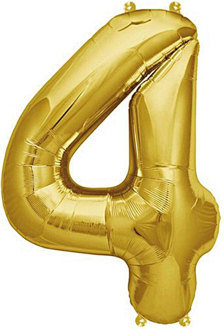 Rico Design Folienballon Zahl 4 in Gold, Höhe: 36 cm - Bild 1
