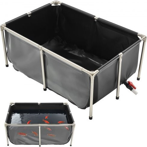 VEVOR Fischteich aus Segeltuch in Schwarz, 1200 Liter rechteckiger Koi-Tank aus PVC mit Edelstahlrahmen, transparentem Sichtfenster und Ablassventil - Bild 1