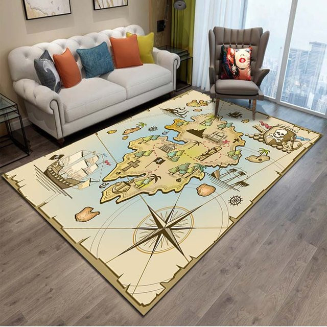 UQIDEHOME Antike Piraten Schatzkarte Teppich im Boho-Design, waschbar, Mehrfarbig, B/T: 60 x 40 cm - Bild 1