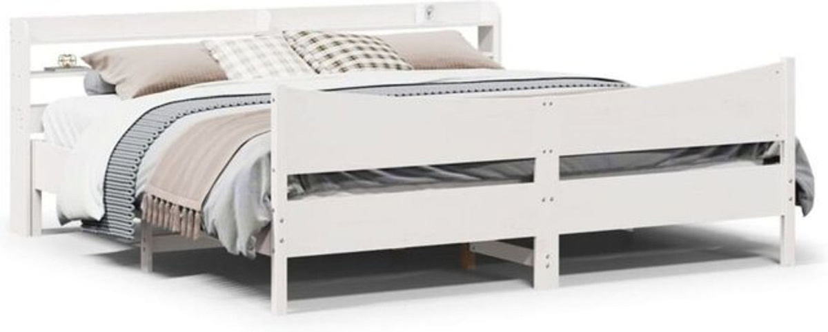 Massivholzbett Vidaxl aus Kiefer mit Kopfteil in Weiß, Landhaus- und Skandinavien-Stil, B: 180 cm, T: 200 cm - Bild 1