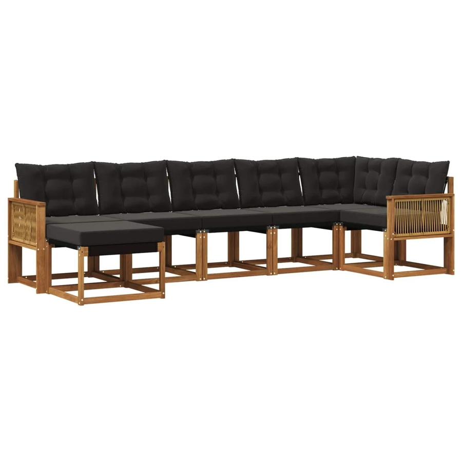 vidaXL Outdoor-Sofagarnitur L-Form aus Akazienholz und Textilene mit Kissen in Schwarz und Natur - Bild 2